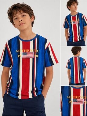 Fly Society Boys XL Authentic 1970 Striped Graphic T-Shirt NWT